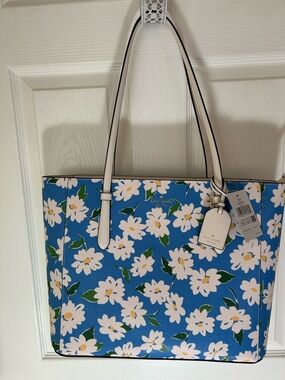 Kate Spade Blue Floral Tote with White Handles